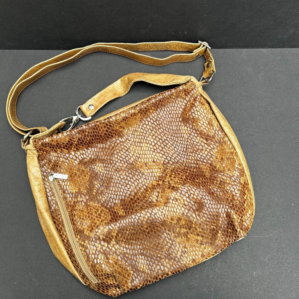 Rialto Made in Italy Geniune Leather snakeskin Hobo style Tan Brown shoulder bag